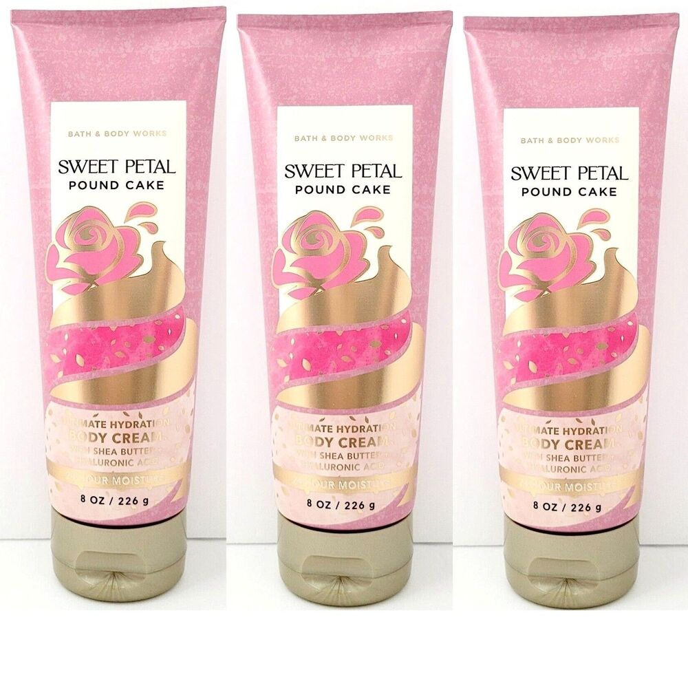 Bath & Body Works Ultimate Hydration Body Cream SWEET PETAL POUND CAKE X3